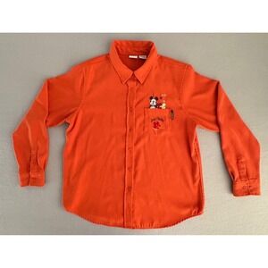 VTG Y2K Disney Mickey Mouse Just Chillin Large Rust Orange ButtonUp Shirt EUC